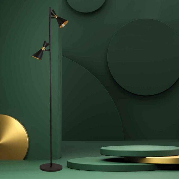 Zwarte 2 lichts vloerlamp Preto 4112ZW met GU10 fittingen - Afbeelding 3