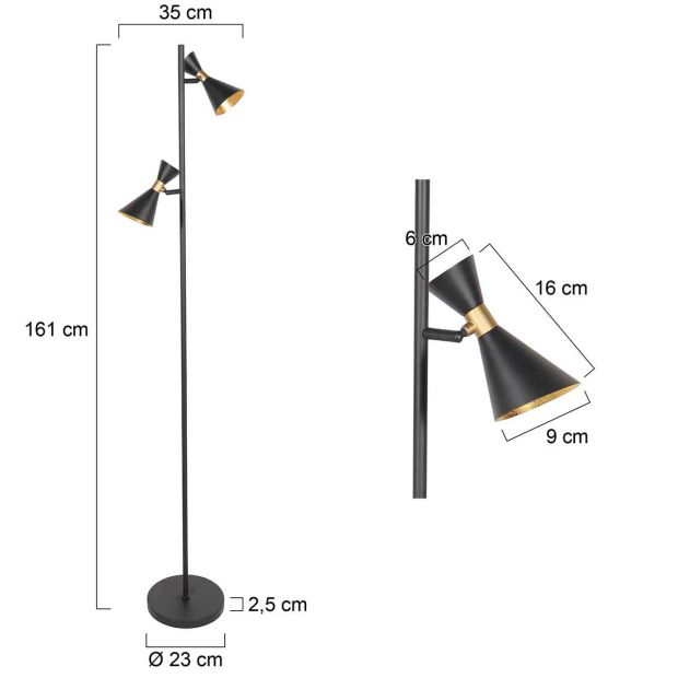 Zwarte 2 lichts vloerlamp Preto 4112ZW met GU10 fittingen - Afbeelding 8