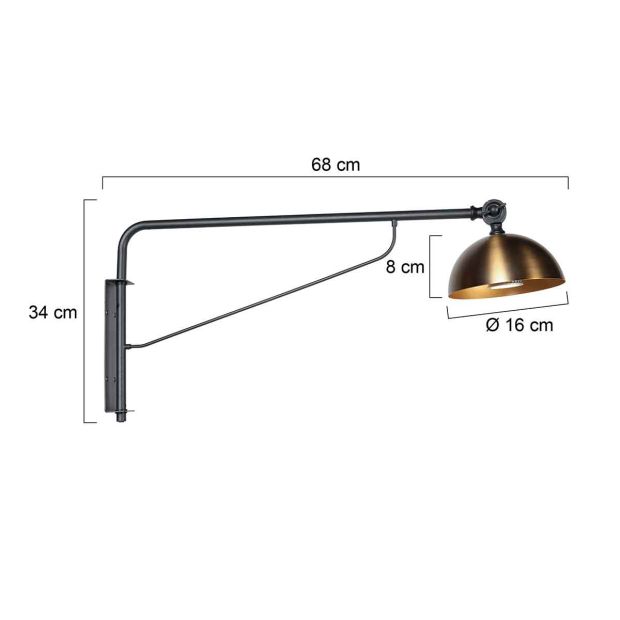 Zwart met bronzen wandlamp Pintino 4126ZW GU10 fitting - Afbeelding 6