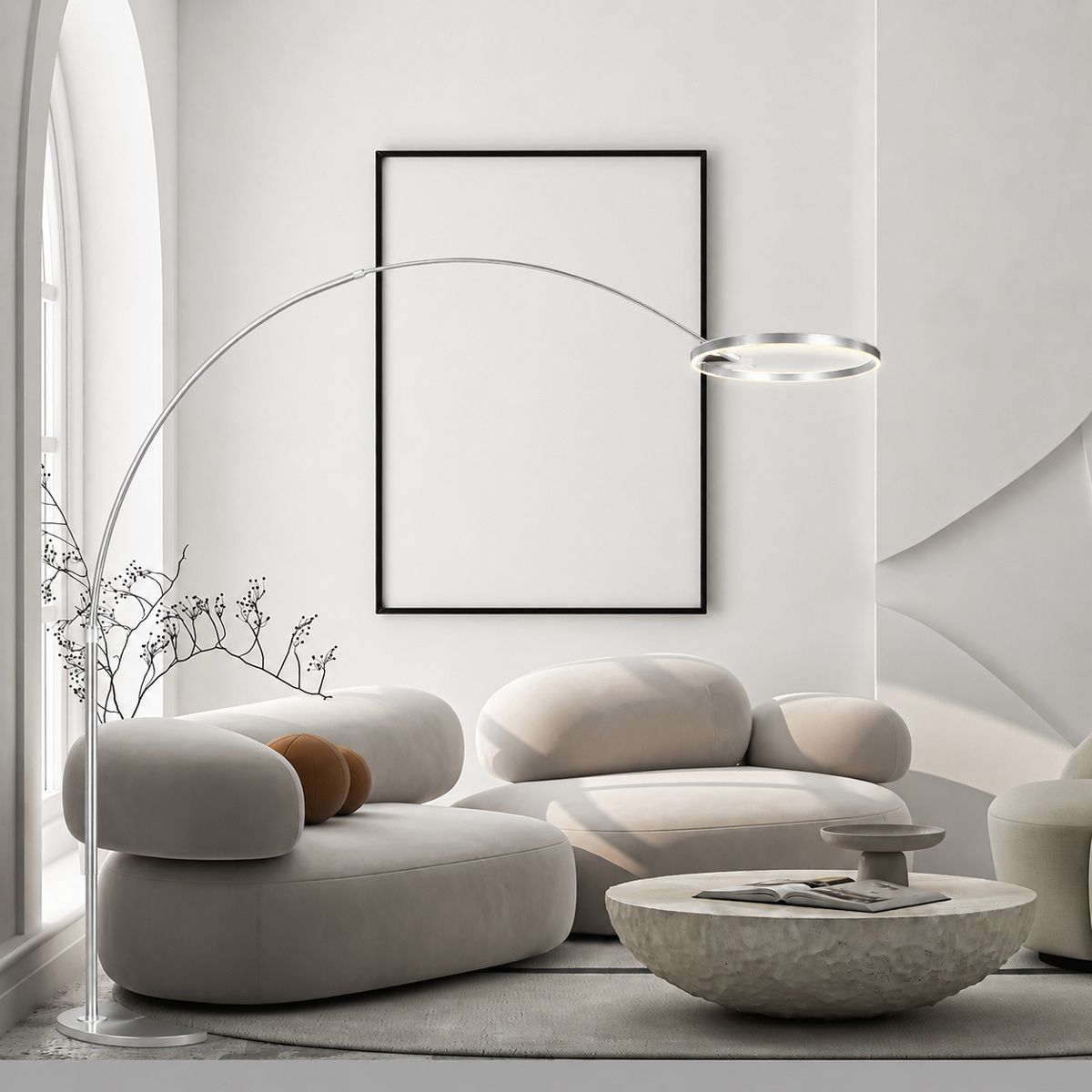 Booglamp Ringlux 4130ST Staal – Dimbare LED vloerlamp met kantelbare ring Ø50 cm - Afbeelding 3