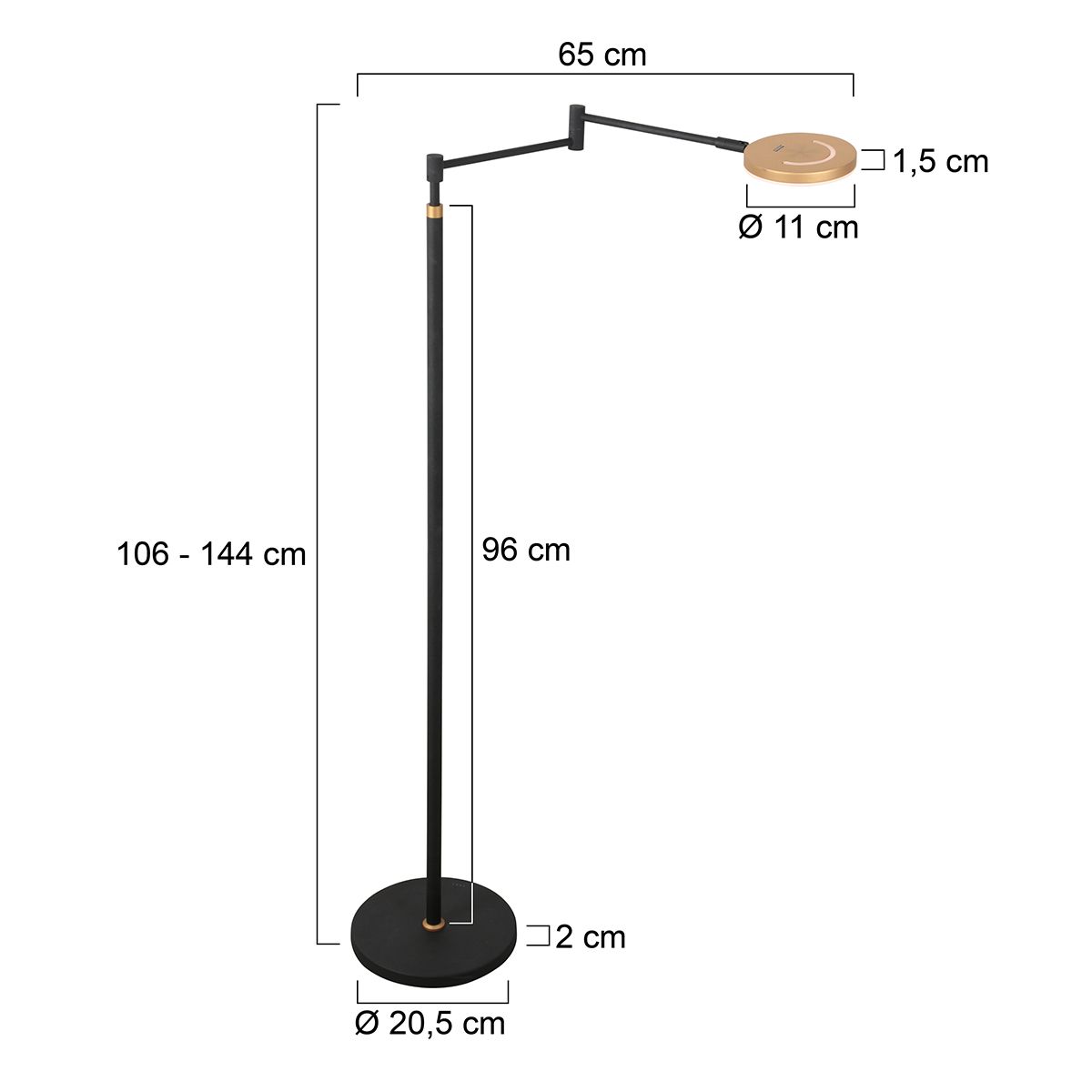 Zwarte vloerlamp Soleil 3515GO met goudkleurige details – Oplaadbare accu en zwenkarm - Afbeelding 7