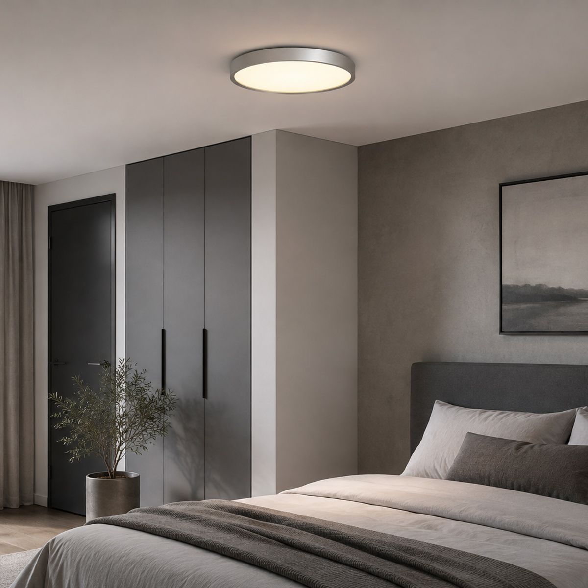 Plafondlamp Flady 3685ST Staal – Dimbare LED plafonnière Ø40 cm met uplight - Afbeelding 2