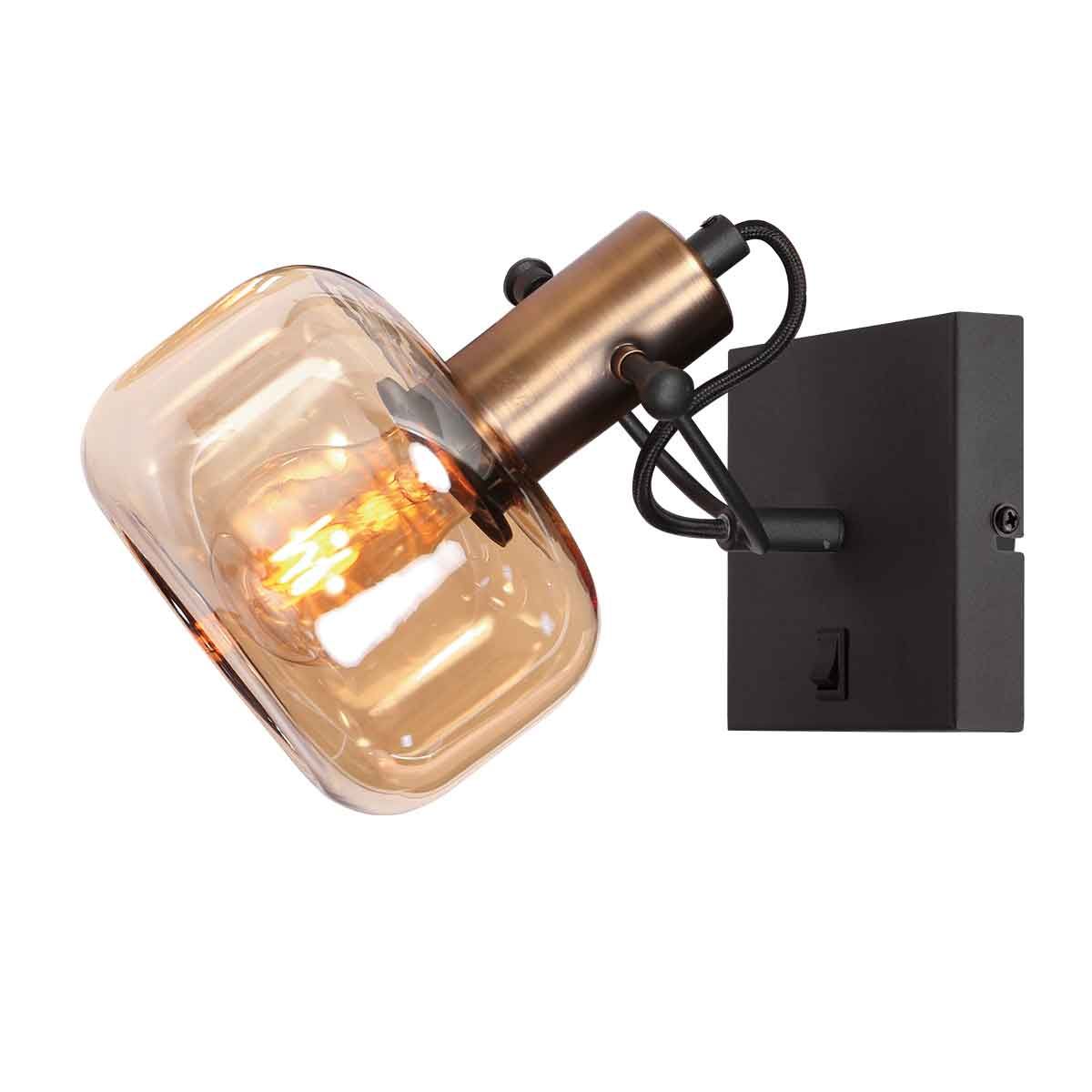 Wandlamp Glaslic 3864BR Brons met amber glas - Afbeelding 2