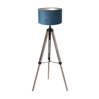 Vloerlamp Triek 4102ZW driepoot met blauwe velours kap