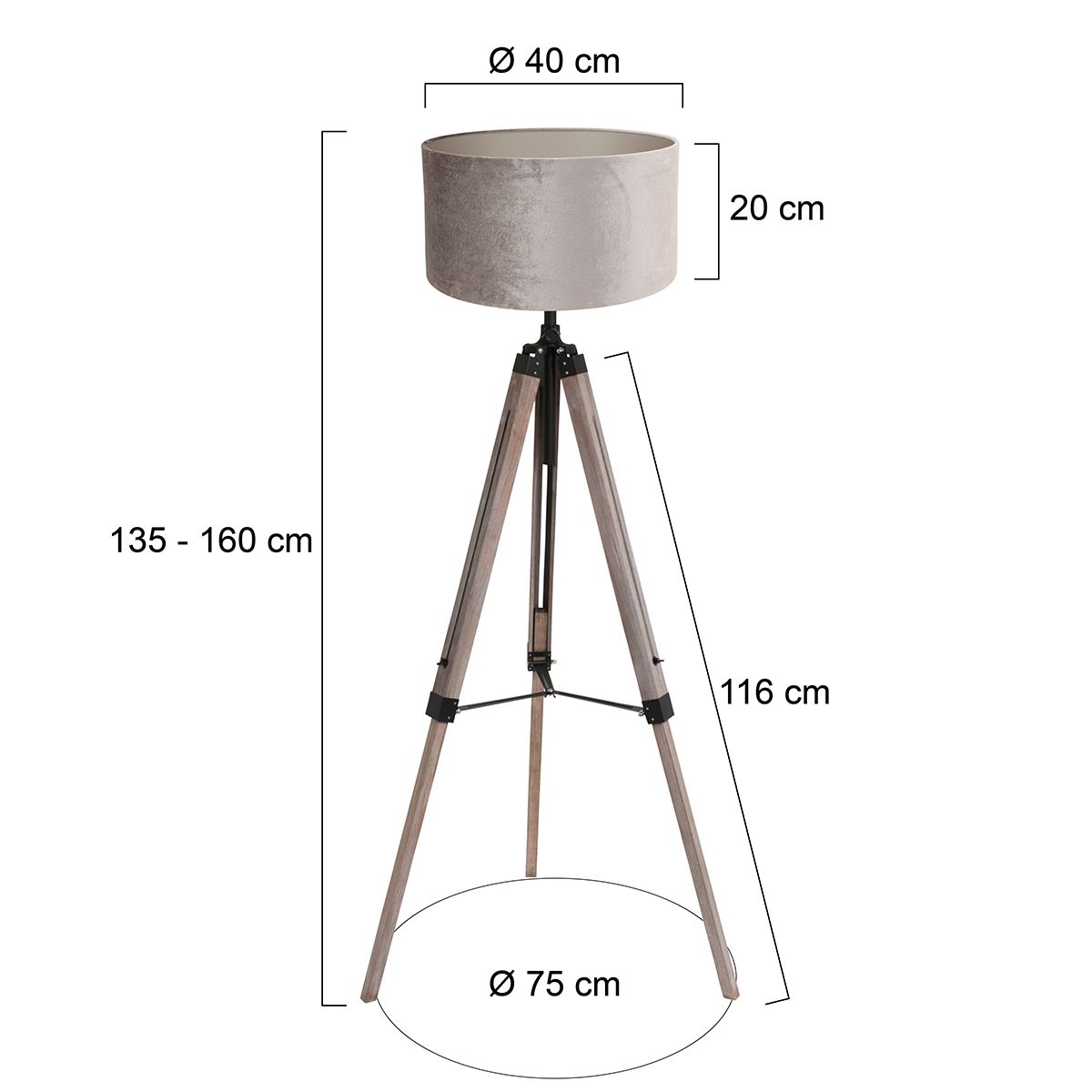 Vloerlamp Triek 4106ZW driepoot met Grijze lampenkap - Afbeelding 6