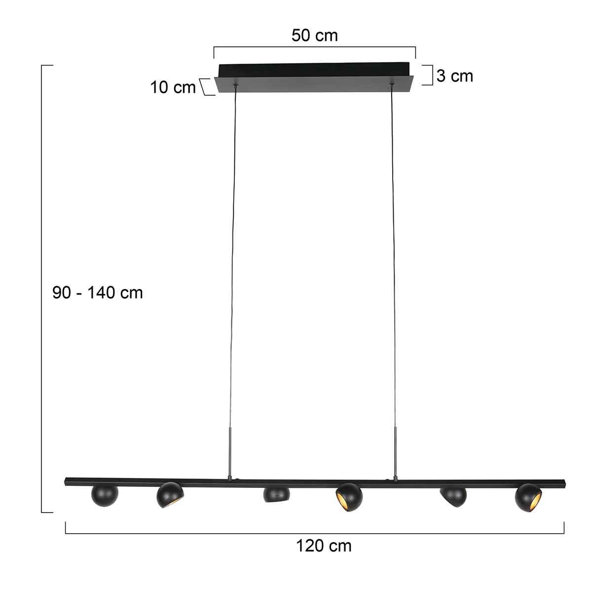 Zwarte hanglamp Marcadore 120cm breed 6 lichts - Afbeelding 6