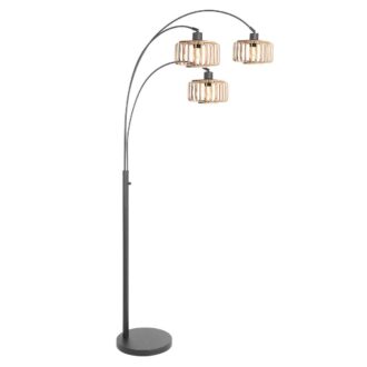 3 Lichts vloerlamp Sparkled Light 4148ZW met naturel bamboe kappen