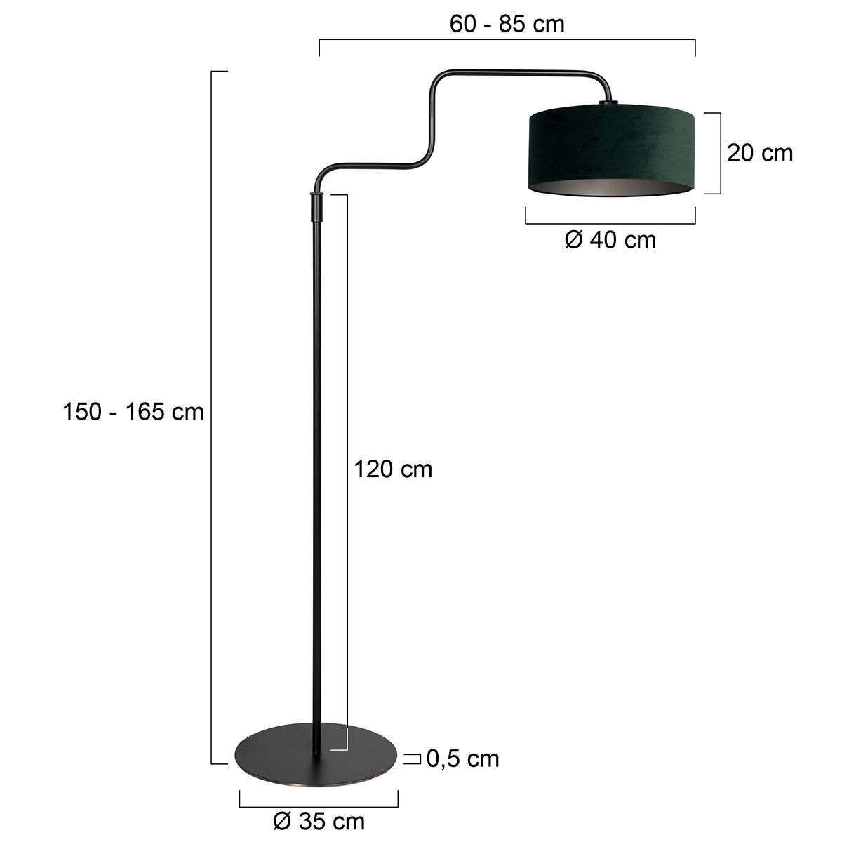 Zwarte vloerlamp Bloeba 4165ZW met groen velours kap - Afbeelding 6