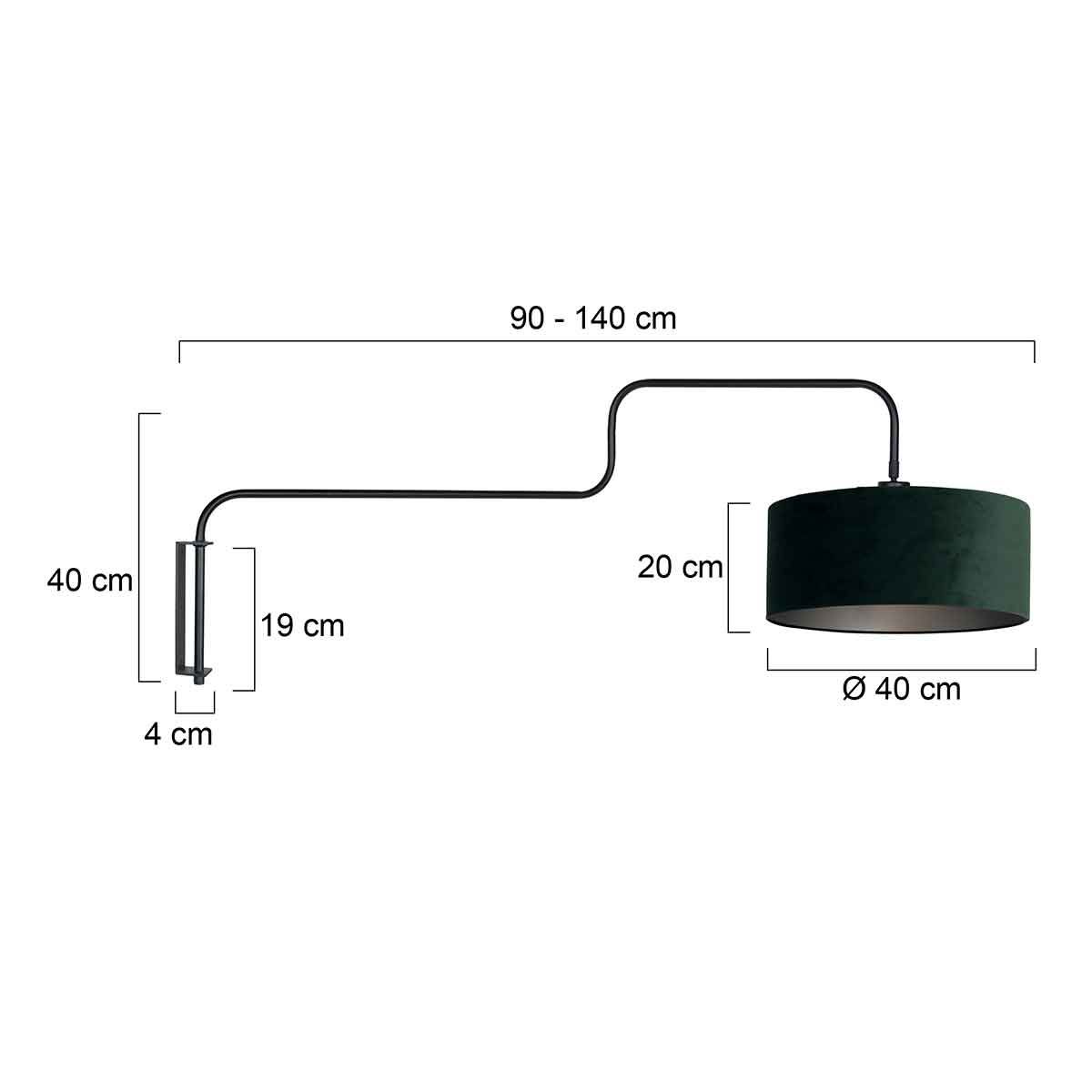 Zwarte Wandlamp Bloeba 4176ZW met wit groen velours kap - Afbeelding 6