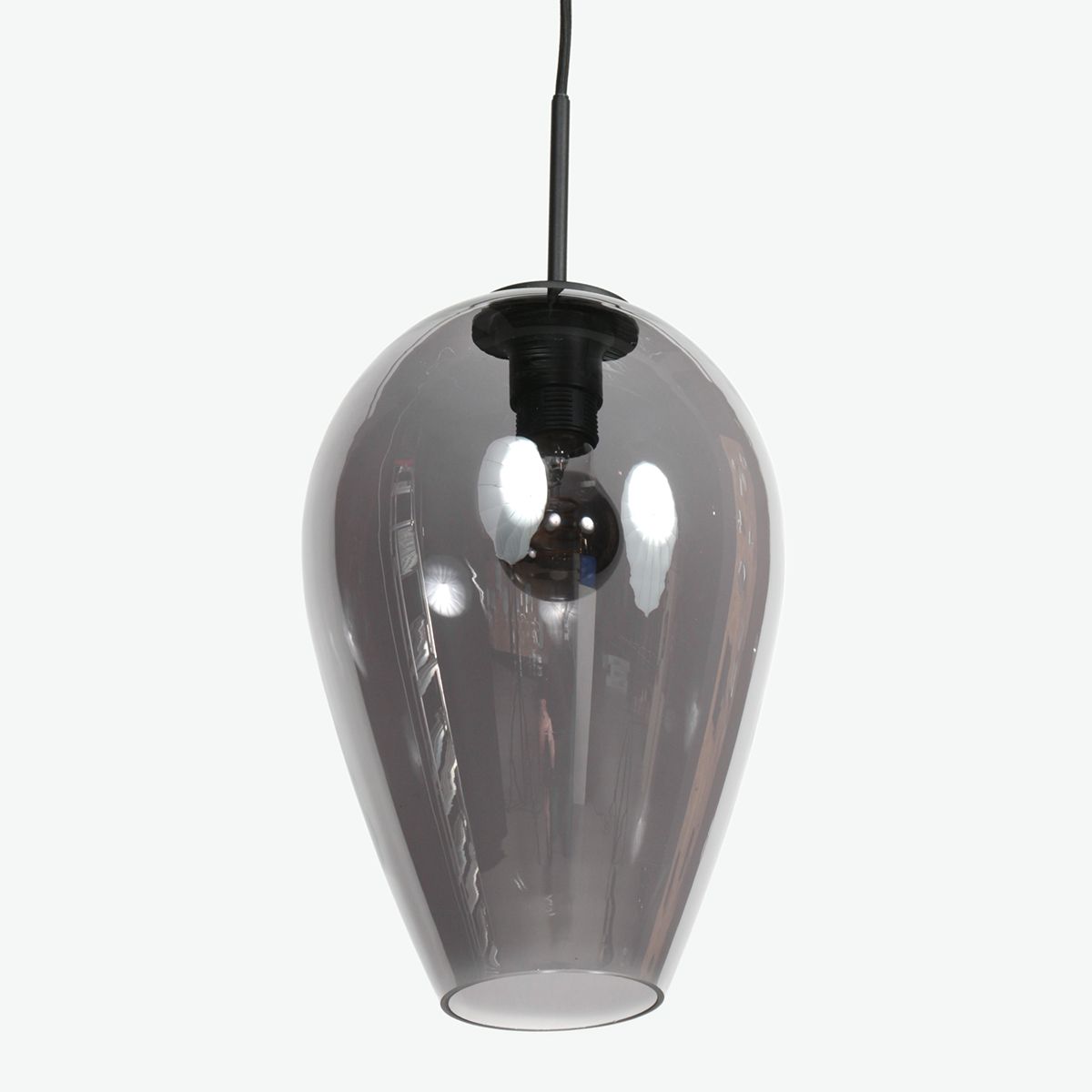 HaloSwap 4289ZW – Zwarte hanglamp met druppelvormig smoke glas van Ø22,5 cm - Afbeelding 8