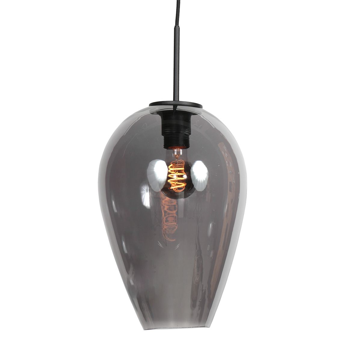 HaloSwap 4289ZW – Zwarte hanglamp met druppelvormig smoke glas van Ø22,5 cm - Afbeelding 3