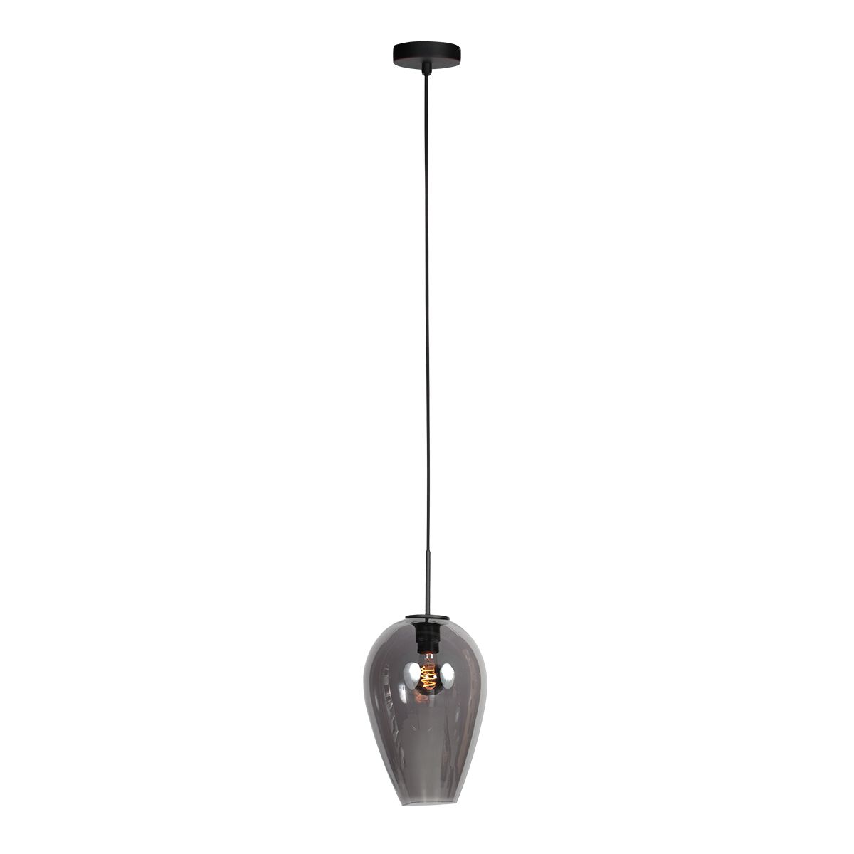 HaloSwap 4289ZW – Zwarte hanglamp met druppelvormig smoke glas van Ø22,5 cm