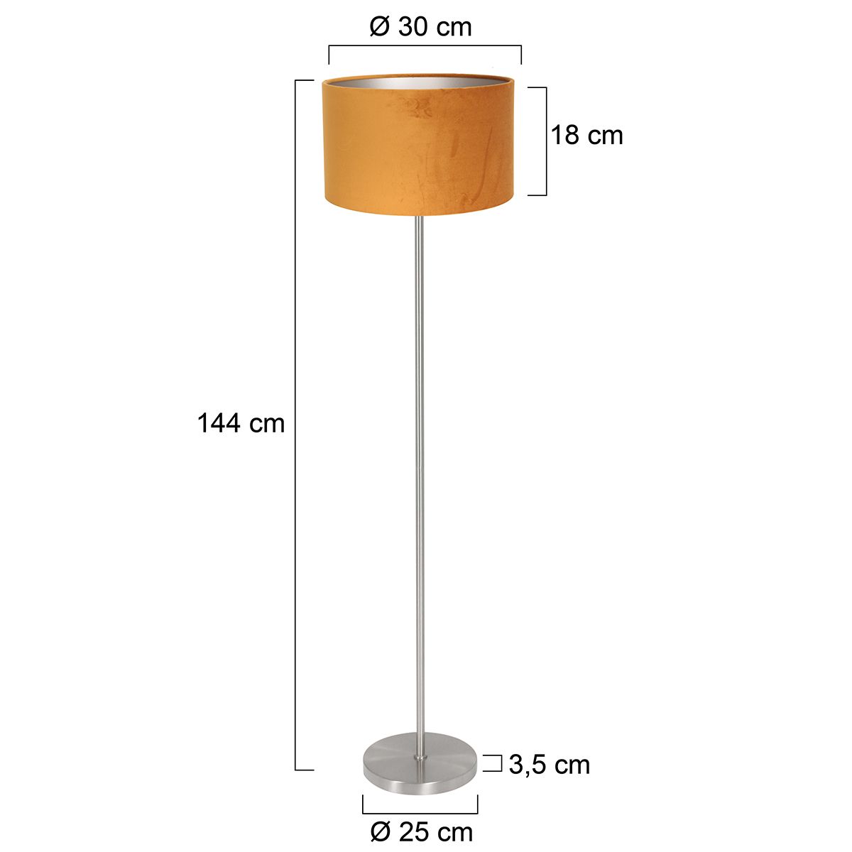 Vloerlamp Noor 4431ST – Goud velours kap met geborsteld staal - Afbeelding 6