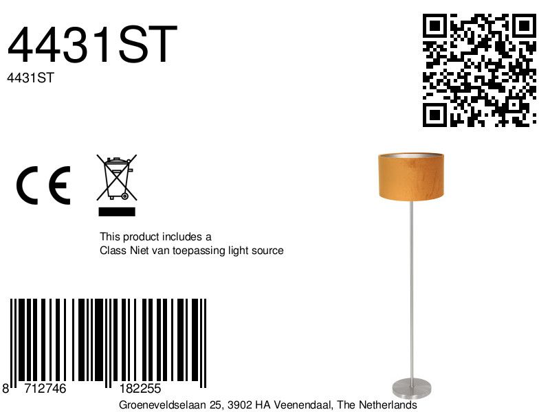 Vloerlamp Noor 4431ST – Goud velours kap met geborsteld staal - Afbeelding 7