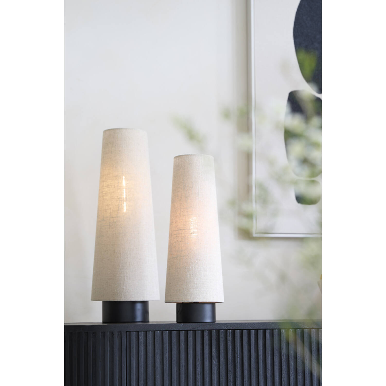 Tafellamp HOWIE – Ø15×42 cm – Mat Zwart + Naturel - Afbeelding 5