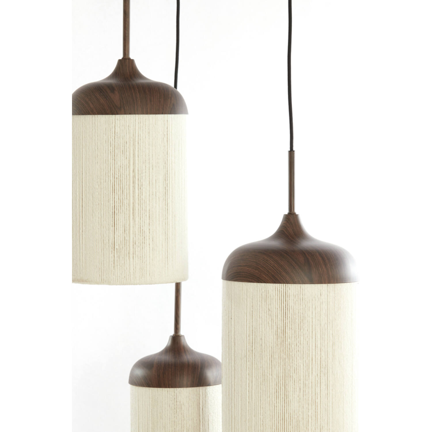 Hanglamp 3L Ø35x32 cm DANIA hout print d bruin+touw crème - Afbeelding 5