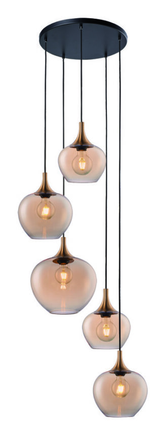 Freelight Fresu Hanglamp – 5-lichts Rond | Amber Glas | Hoogte tot 300 cm