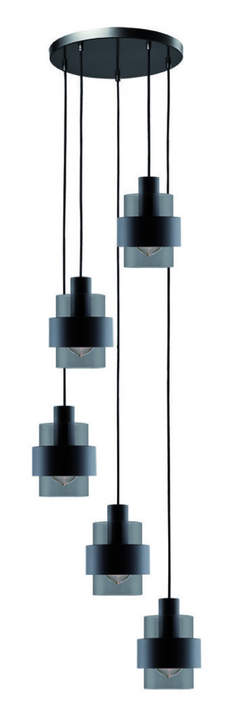 Hanglamp Chiasso 5-Lichts Vide – Zwart / Smoke Glas 320cm