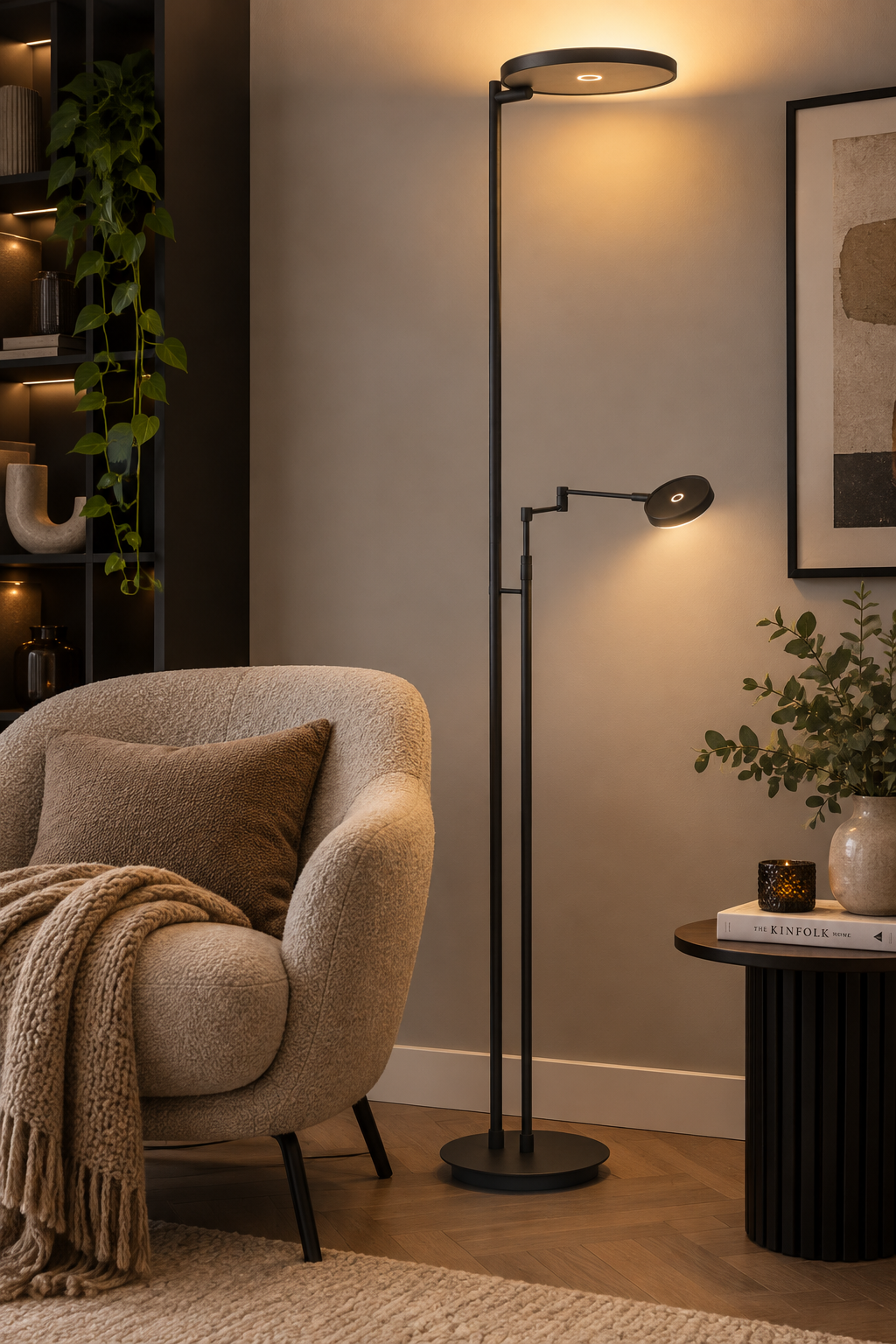 Vienna Uplight Zwart – LED vloerlamp met verstelbare leeslamp - Afbeelding 2