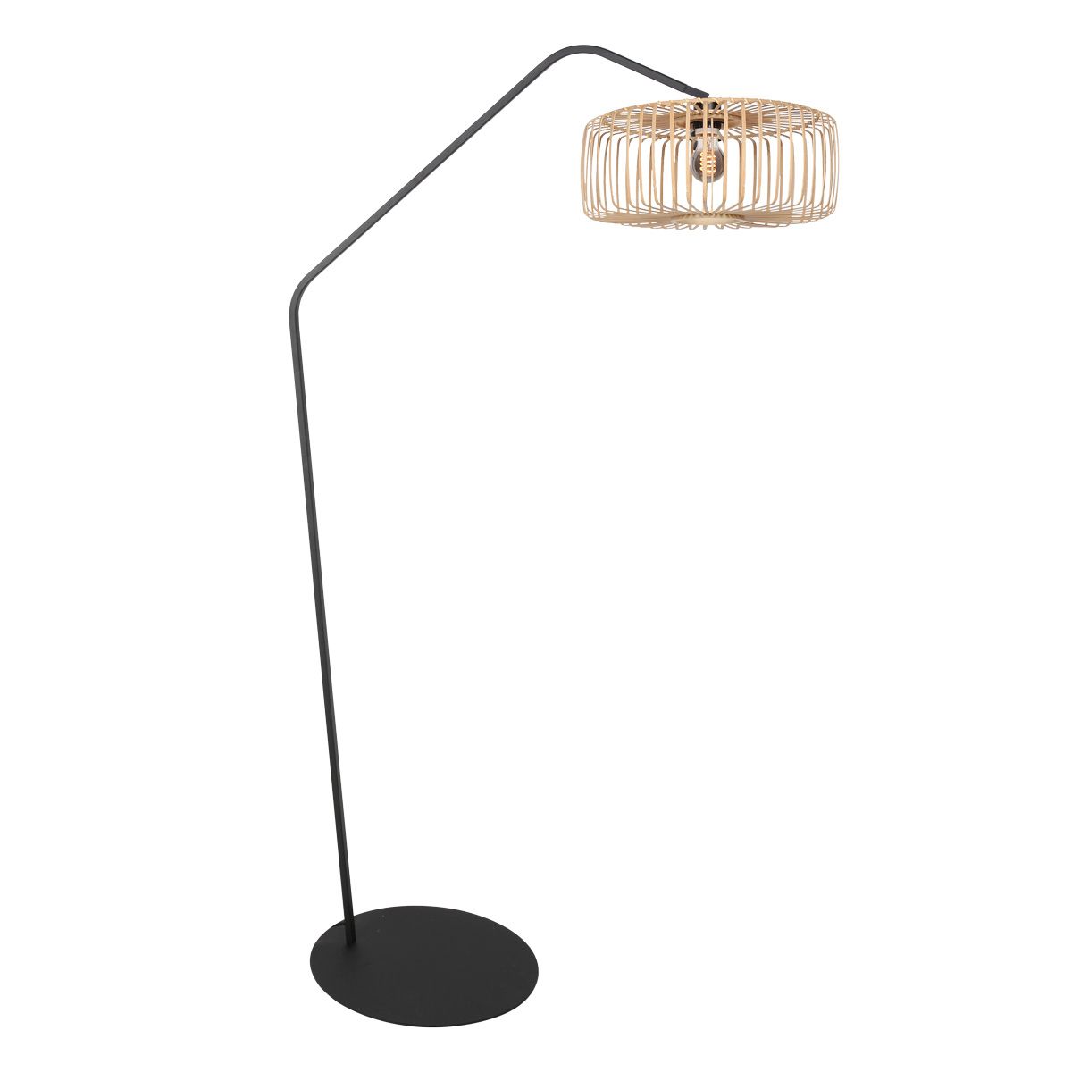 Zwarte Vloerlamp Zig-Zag met Naturelkleurige Bamboe Kap - Afbeelding 2