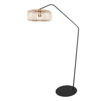 Zwarte Vloerlamp Zig-Zag met Naturelkleurige Bamboe Kap