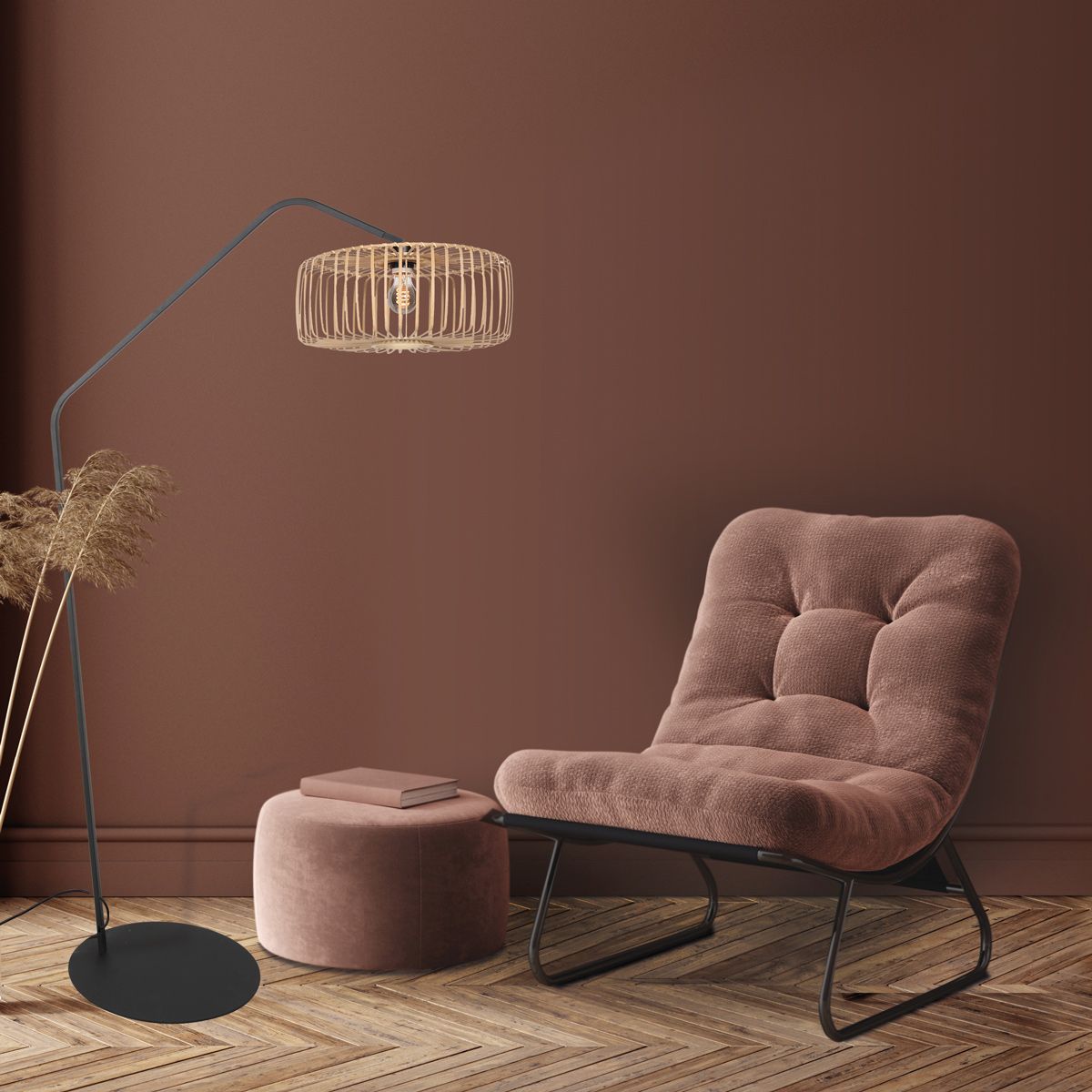 Zwarte Vloerlamp Zig-Zag met Naturelkleurige Bamboe Kap - Afbeelding 8
