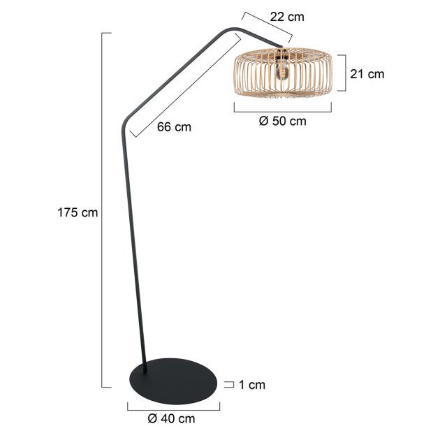 Zwarte Vloerlamp Zig-Zag met Naturelkleurige Bamboe Kap - Afbeelding 6