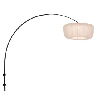 Boog Wandlamp Vela Lino Zwart met Beige-Crème Kap Ø60 cm