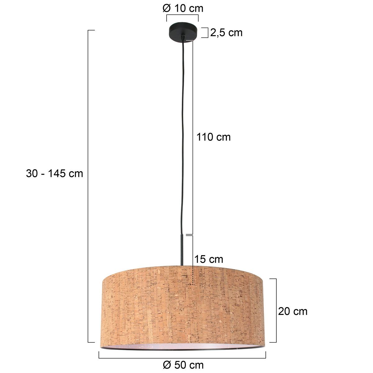 Sparkled Light 4337ZW hanglamp – zwart met natuurlijke kurken kap - Afbeelding 6
