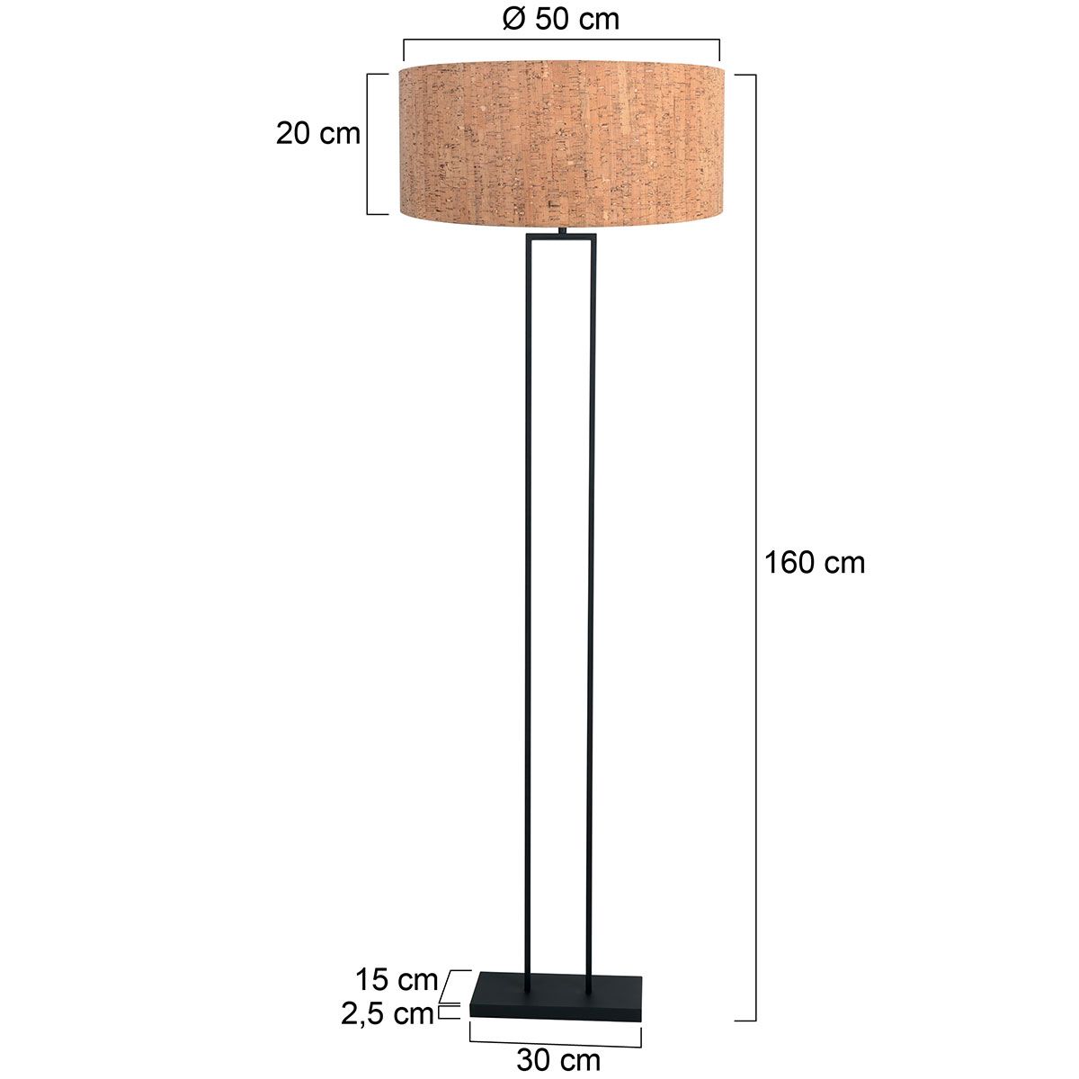 Stang 4338ZW vloerlamp – zwart staal met kurken kap Ø50 cm - Afbeelding 6