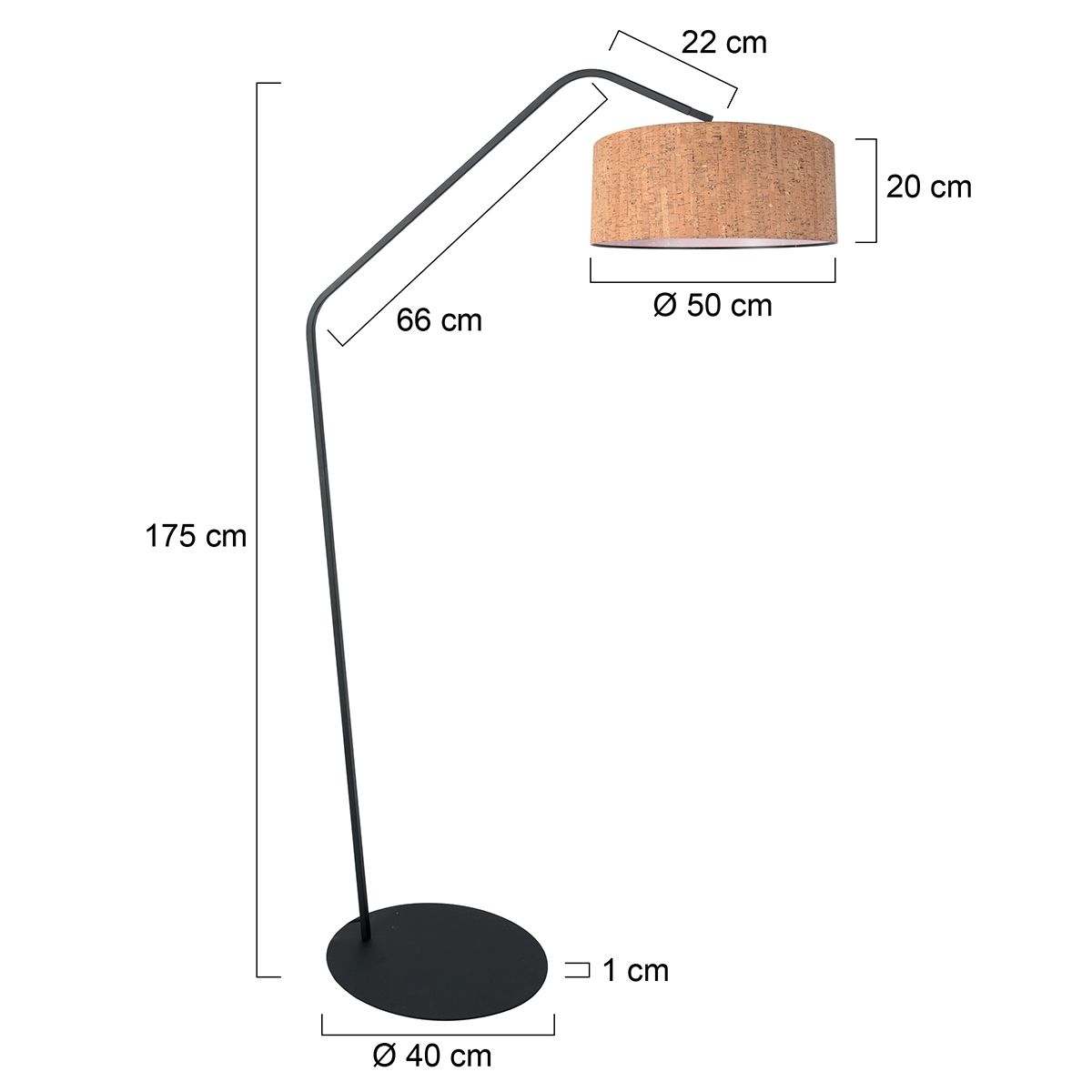 Zwarte Vloerlamp Zig-Zag met Kurken Kap Ø50 cm - Afbeelding 6