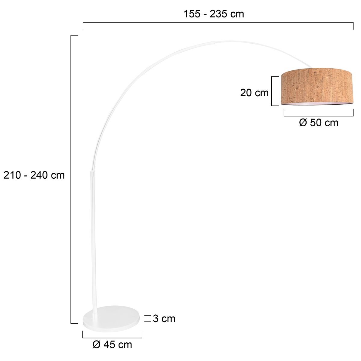 Booglamp Sparkled Light 4341W wit met beige kurkstructuur kap - Afbeelding 6