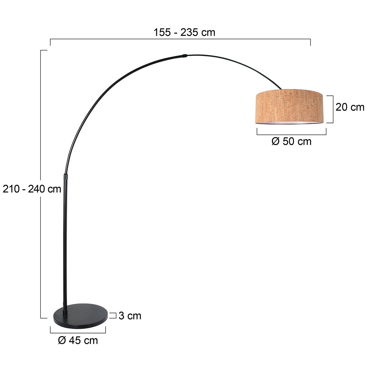 Booglamp Sparkled Light 4342ZW zwart met beige kurkstructuur kap - Afbeelding 6