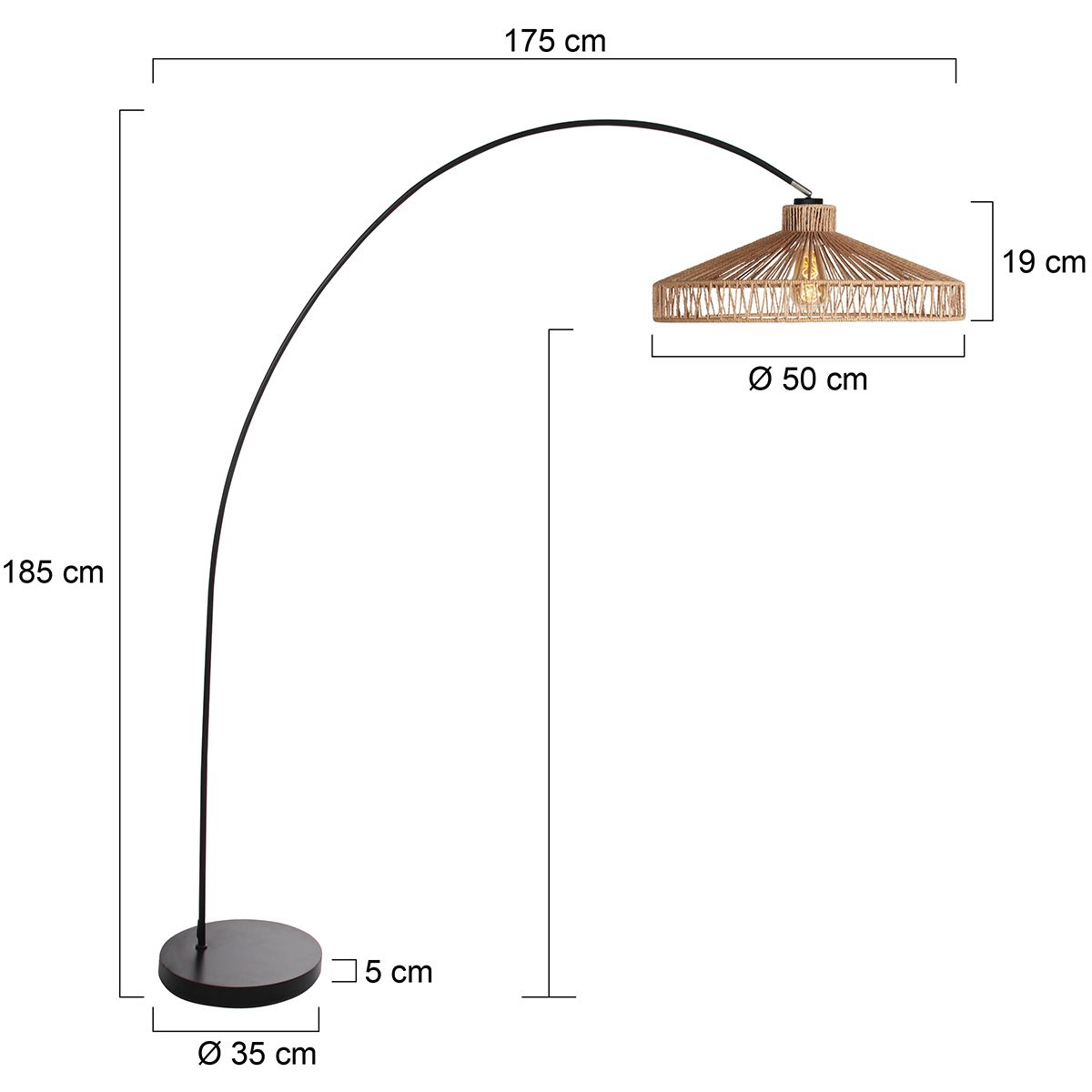 Solva 4469ZW vloerlamp met zwarte voet en Twine kap - Afbeelding 6