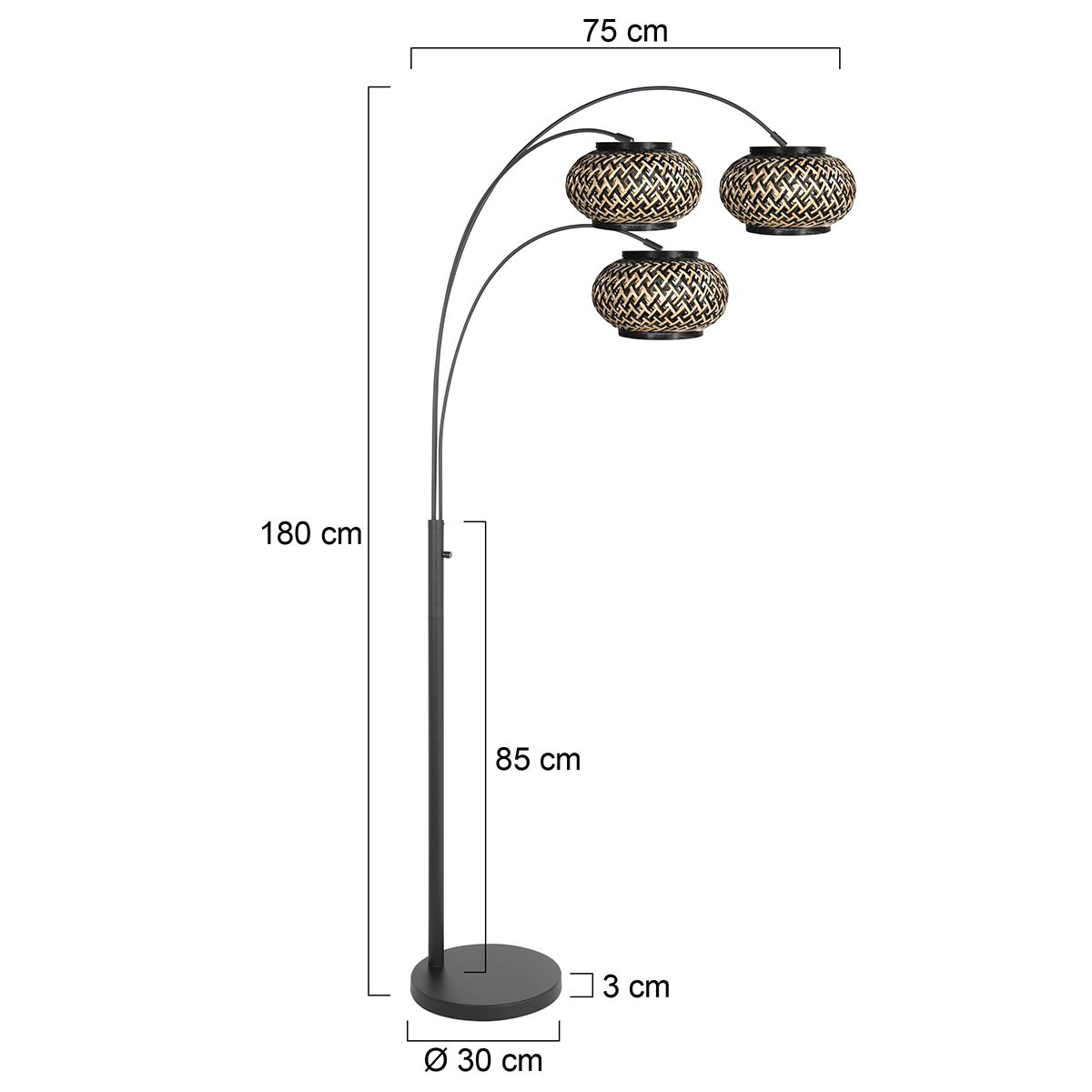 Nox Light 4494ZW – vloerlamp met 3 bamboe kapjes - Afbeelding 6