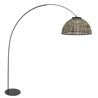 Booglamp Curve 4517ZW zwart met gevlochten bamboe kap Ø60 cm