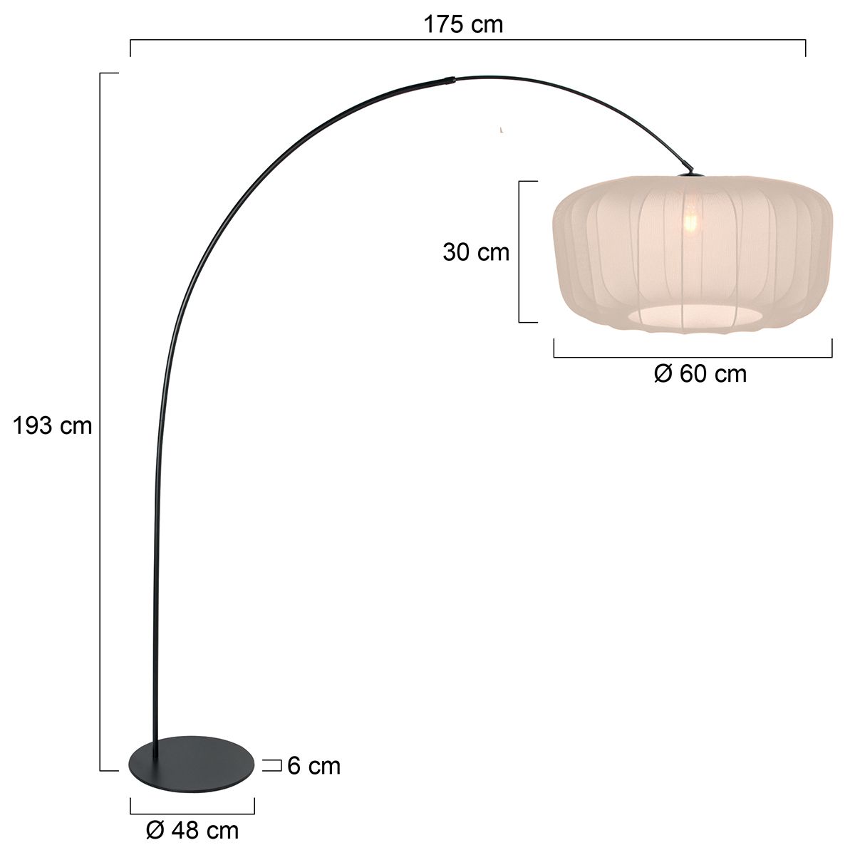 Booglamp Curve 4520ZW zwart met beige-crème textiel kap Ø60 cm - Afbeelding 5
