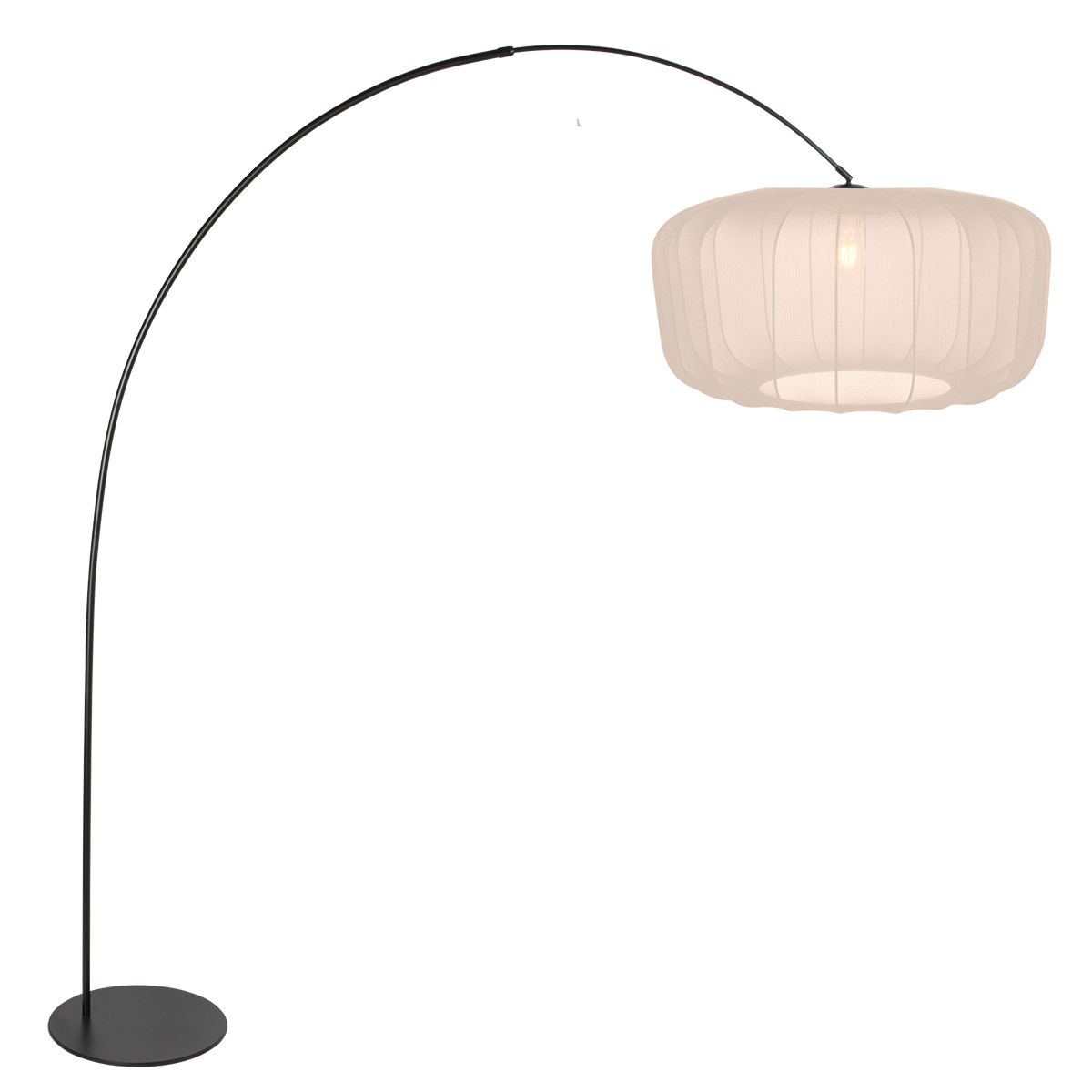 Booglamp Curve 4520ZW zwart met beige-crème textiel kap Ø60 cm