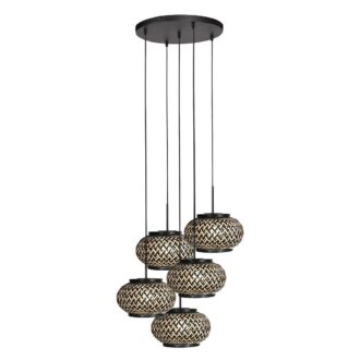 Ronde hanglamp Nox Light 4523ZW - Hoogte verstelbaar 50-330 cm - Bamboe en metaal - zwart
