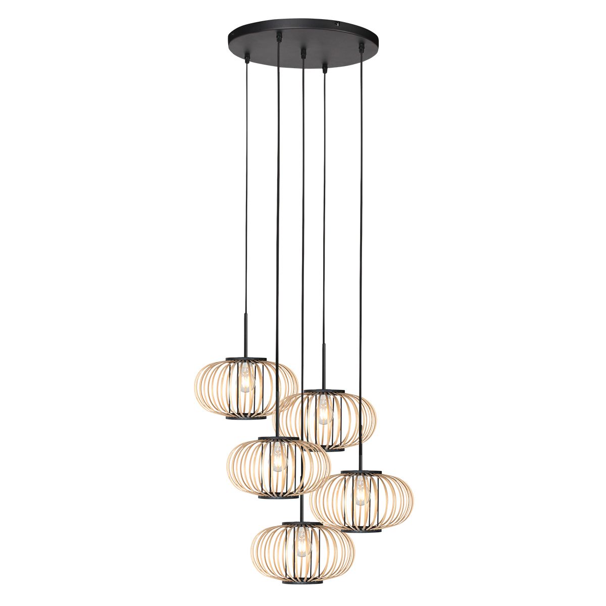 Hanglamp Silva 4524ZW – 5-lichts bamboe design Ø31cm trendy - Afbeelding 2