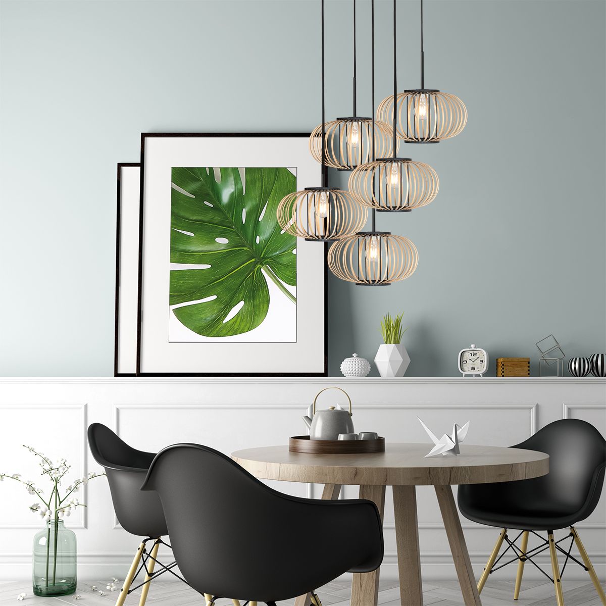 Hanglamp Silva 4524ZW – 5-lichts bamboe design Ø31cm trendy - Afbeelding 3