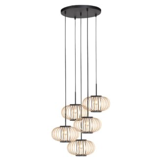 Hanglamp Silva 4524ZW – 5-lichts bamboe design Ø31cm trendy