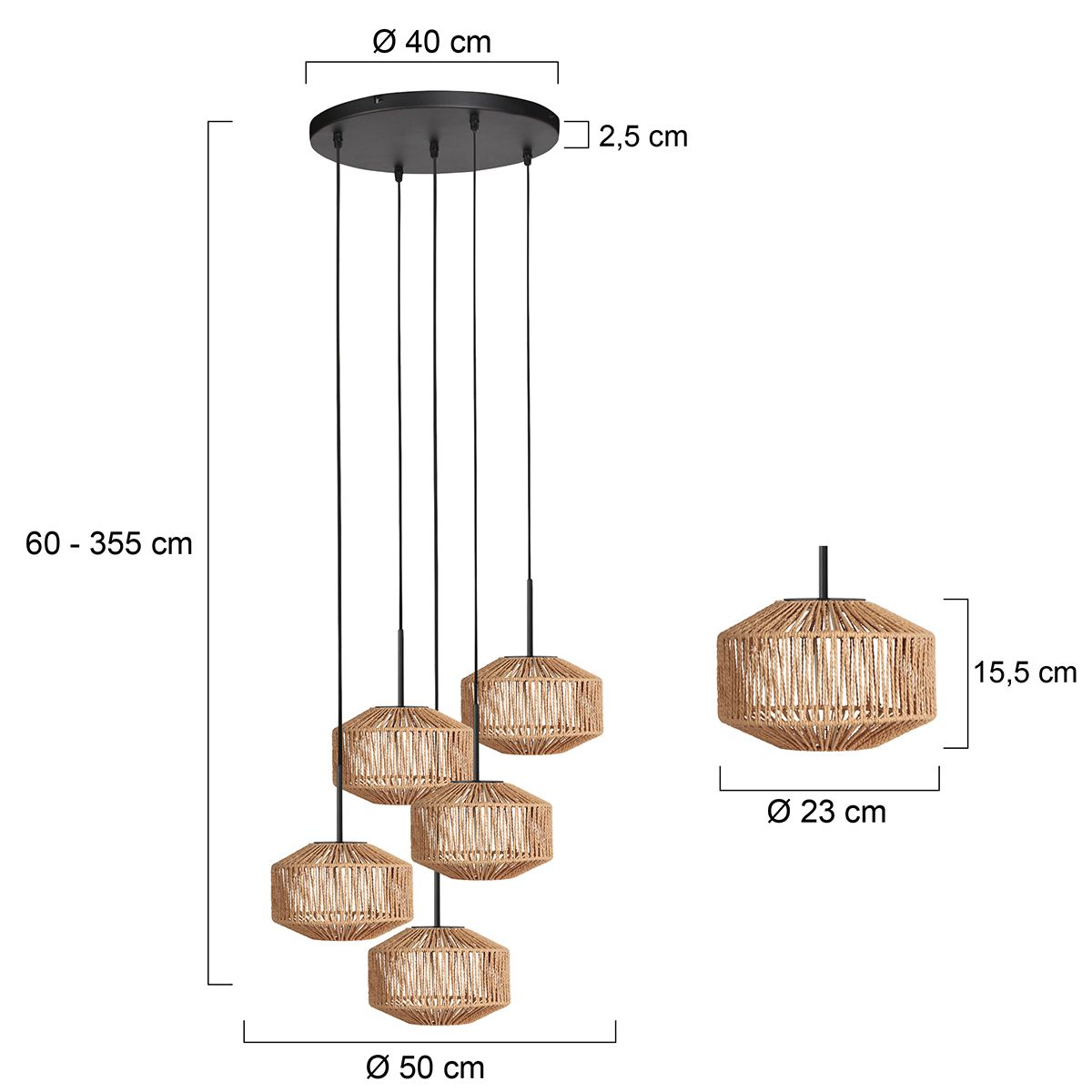 5-lichts hanglamp Ropex 4525ZW - speelse touwlamp voor vide - Afbeelding 6