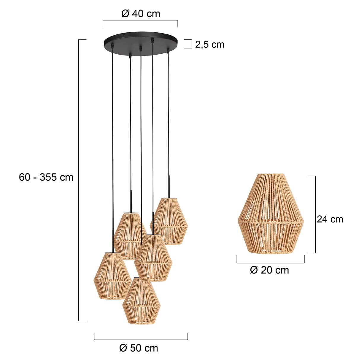 5-lichts hanglamp Ropex 4526ZW – speelse touwlamp voor vide - Afbeelding 6