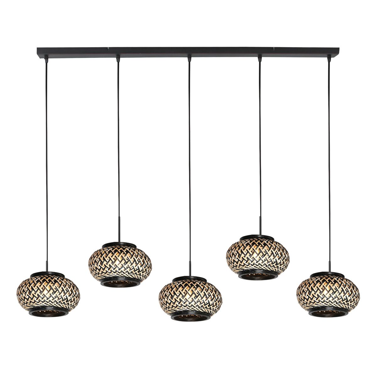 Nox Light 4528ZW – hanglamp met 5 bamboe kapjes - Afbeelding 7