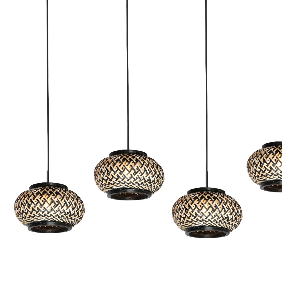 Nox Light 4528ZW – hanglamp met 5 bamboe kapjes - Afbeelding 2
