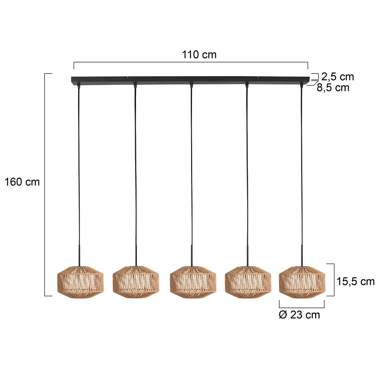 Hanglamp Ropex 4530ZW – 5-lichts touwlamp voor sfeervol licht - Afbeelding 6