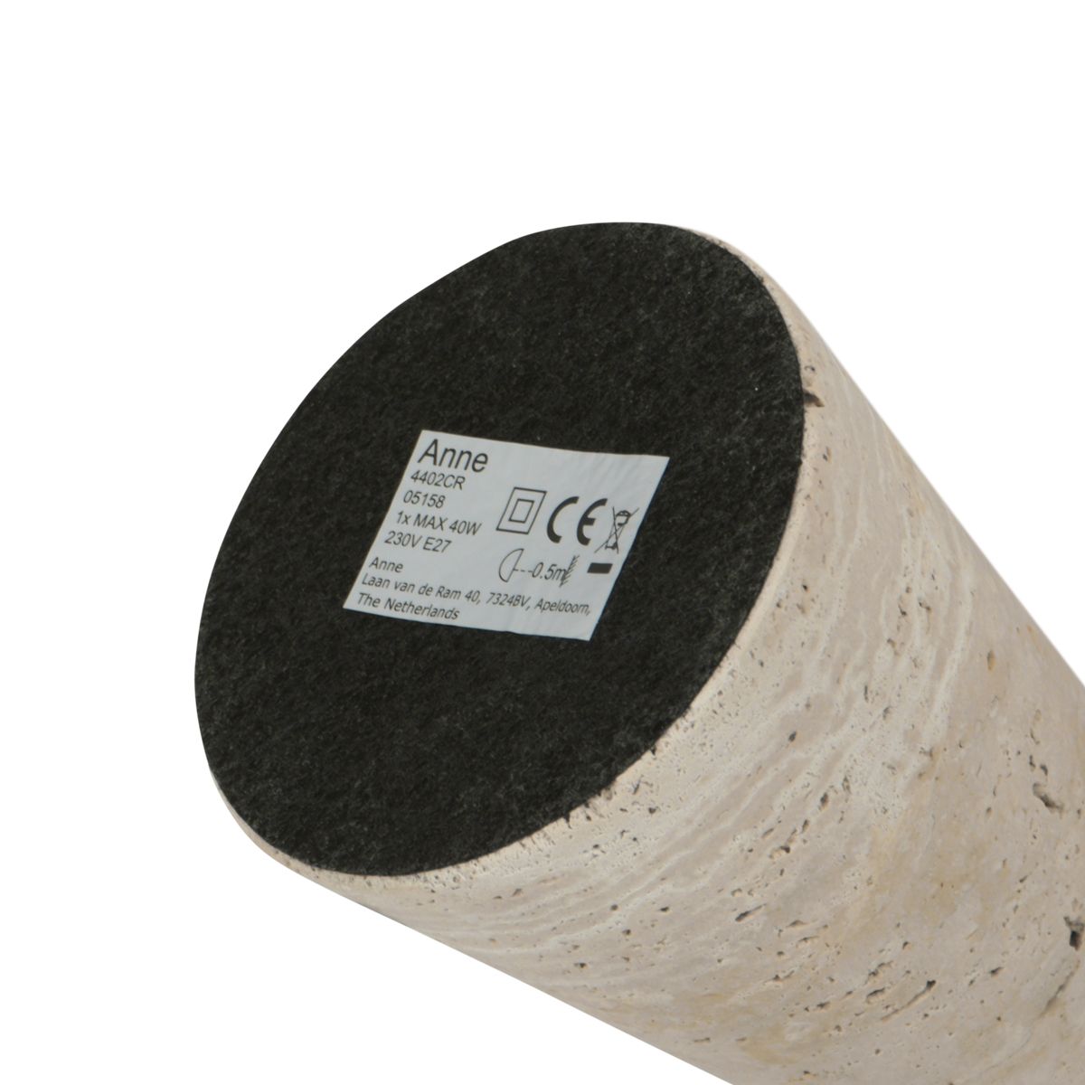 Travino 4558CR tafellamp met travertin voet en linnen kap - Afbeelding 7