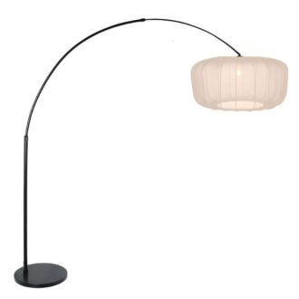 Booglamp Vela Lino 4564ZW zwart met beige-crème kap Ø60 cm