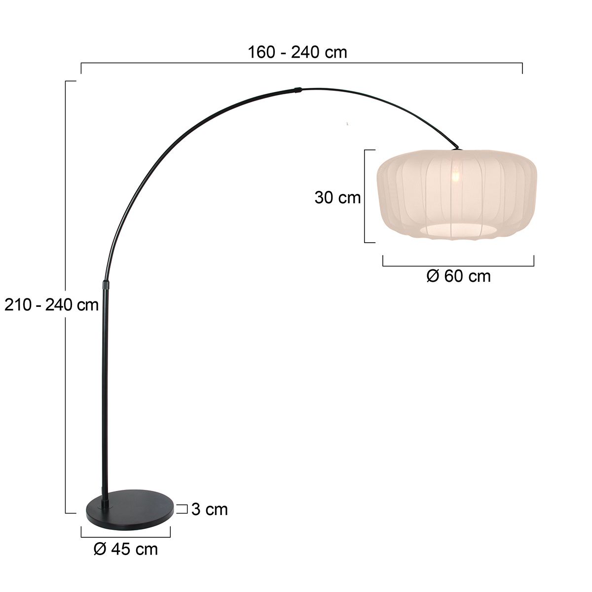 Booglamp Vela Lino 4564ZW zwart met beige-crème kap Ø60 cm - Afbeelding 5